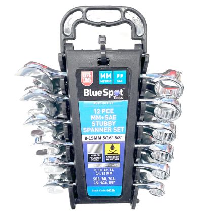 12 PCE MM & SAE Stubby Spanner Set (8-15MM & 5/16"-5/8")