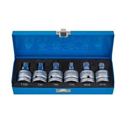 Blue Spot Tools 6PCE 3/4" Drive Torx And Spline Bit Sockets T70-T100 M16-M18