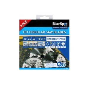 Blue Spot Tools 3 PCE 190mm x 30mm TCT Circular Saw Blades (20, 24 & 40 Teeth)