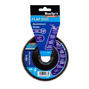 Blue Spot Tools 115mm (4.5") 120 Grit Aluminium Oxide Flap Disc (Header Card)