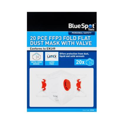 Blue Spot Tools 20 PCE FFP3 Fold Flat Dust Mask With Valve