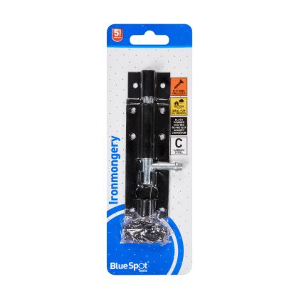 Blue Spot Tools Ironmongery 102mm Black Powder Coated Tower Bolt
